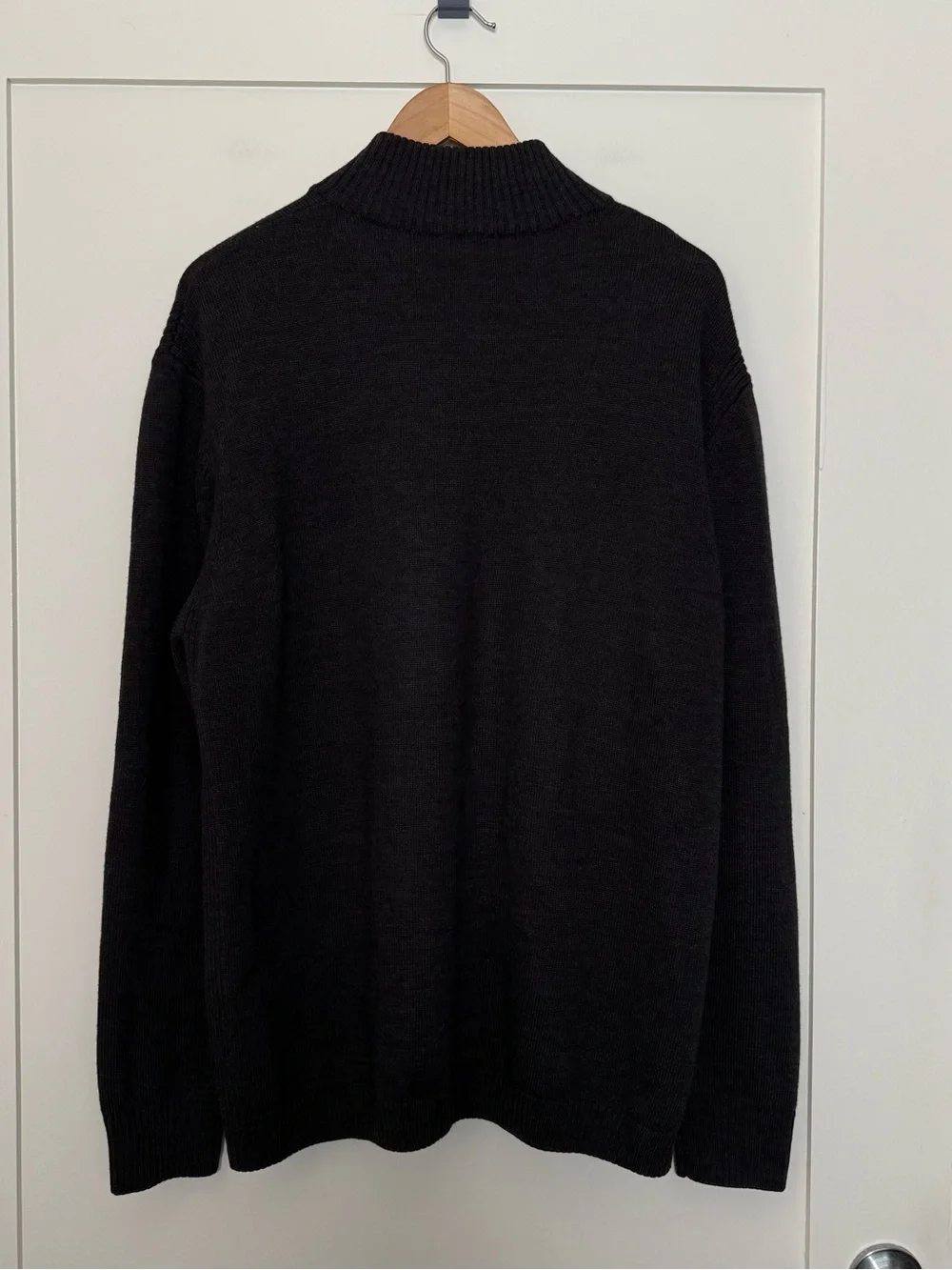 Faconnable Sweater Mens Sz XL Charcoal 1/4 Zip Mock Neck 100% Merino Wool Preppy
